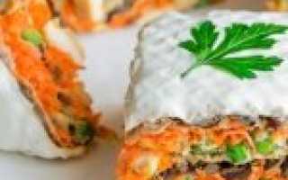 Закусочный торт из вафельных коржей с консервами
